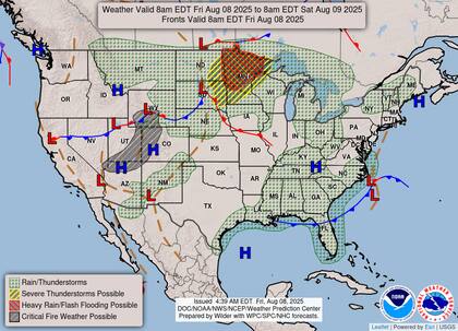 Las lluvias intensas se extenderán desde Minnesota hasta Iowa, el sur de Wisconsin y el norte de Illinois durante el fin de semana, con posibilidad de inundaciones repentinas en zonas bajas debido a precipitaciones localmente excesivas