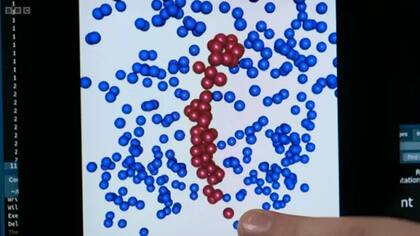 Las manchas rojas en el gráfico de Alexia son todas galaxias o cúmulos galácticos, y juntos parecen formar una estructura gigante en forma de arco