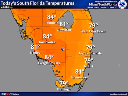 Las máximas en Miami durante el viernes 9 de enero marcaron los 79°F (26°C)
