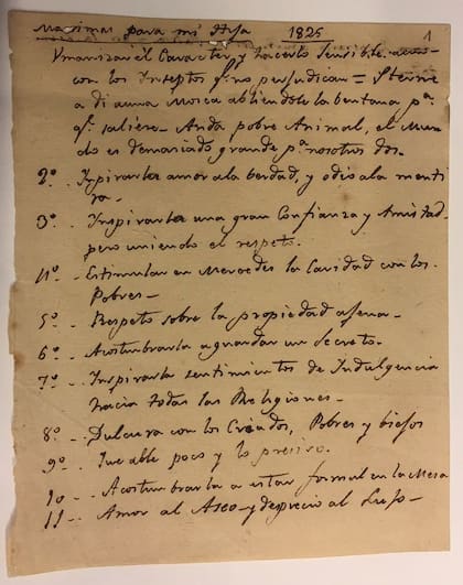 Las máximas que escribió José de San Martín con su puño y letra para su hija