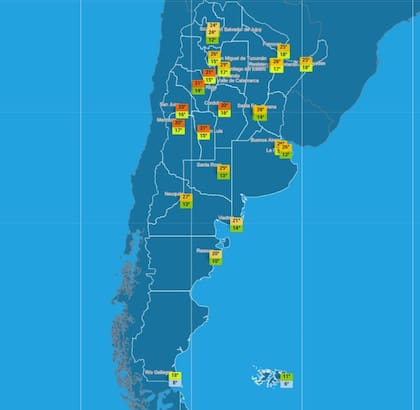 Las máximas y mínimas para las distintas provincias