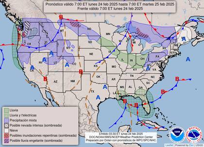 Las mayores precipitaciones durante el lunes 24 de febrero se concentrarán en Florida y los estado del noroeste