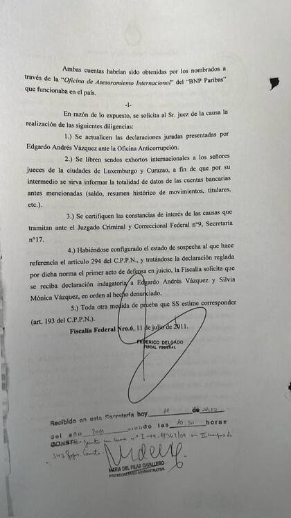 Las medidas de prueba pedidas sobre Vázquez en 2011