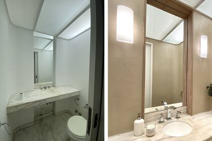 Las mesadas de los baños se conservaron gracias al pulido del mármol, un proceso que minimiza la porosidad y le devuelve al material su brillo natural.