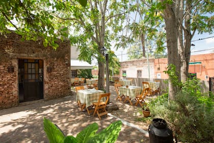 Las mesas bajo los árboles de Casa Oliva