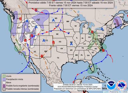 Las nevadas afectarán las zonas más altas desde el centro de Sierra Nevada hasta las Montañas Rocosas centrales hasta el sábado.