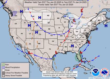 Las nevadas en Texas y Florida disminuirán el jueves.