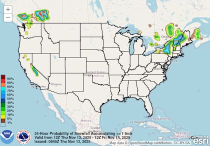 Las nevadas más intensas se concentrarán este jueves y viernes en el norte del estado de Nueva York, Vermont y Maine