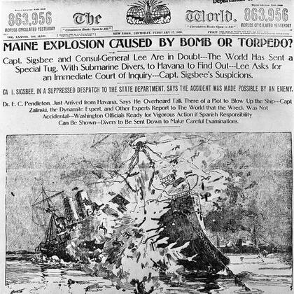 Las noticias que salían de Cuba, como la de la explosión del buque Maine frente al puerto de La Habana, alentaron a Washington a entrar en guerra contra España