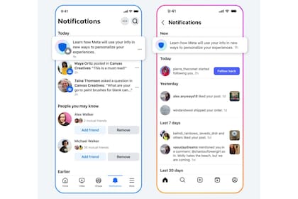 Las notificaciones que mostrará Meta en sus apps avisando que ahora usará las interacciones con la IA para configurar el algoritmo que define el contenido que se puede ver