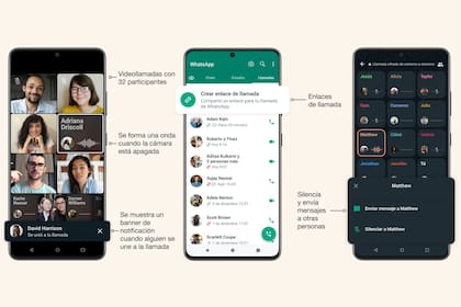 Las nuevas funciones de WhatsApp incluyen videollamadas con hasta 32 participantes y la posibilidad de silenciar a cada uno en forma individual