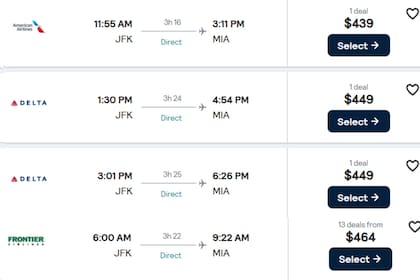 Las ofertas de vuelos de JFK a MIA el 24 de diciembre de 2025