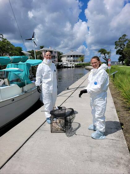 Las oficiales del Servicio de Animales usaron trajes especiales para entrar por el gato