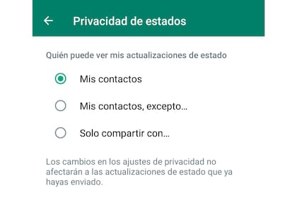 Las opciones de privacidad que ofrece WhatsApp para los estados