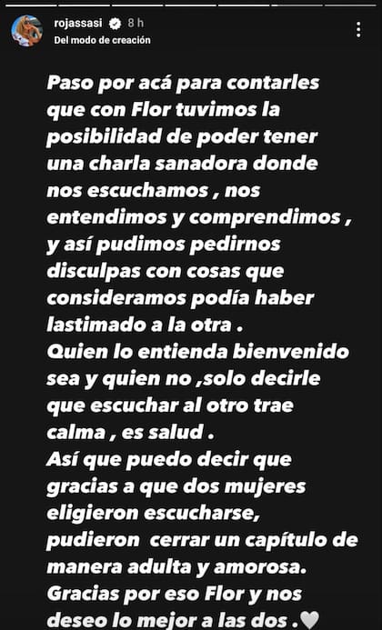 Las palabras de Flor Vigna y Sabrina Rojas tras su reconciliación (Foto: captura de Instagram)
