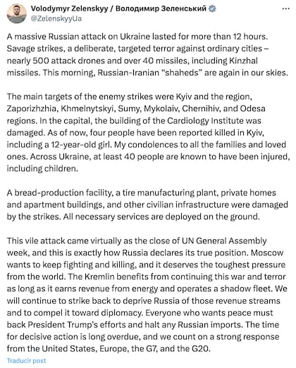 Las palabras de Zelenski tras el ataque