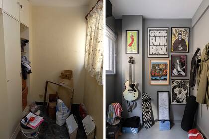 Las paredes fueron pintadas también en gris, 'Sello Bruñido' (Alba). Piso de microcemento color gris acero (Edfan).