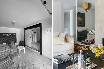 Las paredes tenían ladrillo visto: lo eliminaron para mejorar la aislación hidrófuga, aplicaron una mano de cerecita y luego el estuco (Upstairs), que generó un acabado texturado y único en cada ambiente.