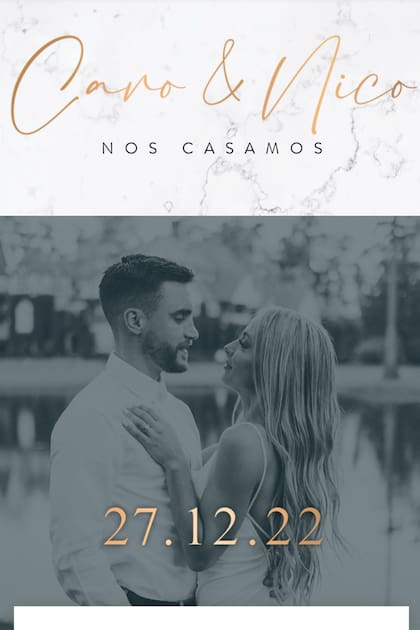 Las participaciones digitales tenían una foto de los novios, información sobre el evento y un pedido especial: que los regalos fueran donaciones a distintos refugios de animales.