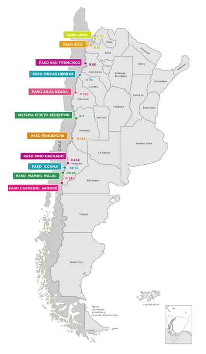 Las pasos habilitados para cruzar de la Argentina a Chile
