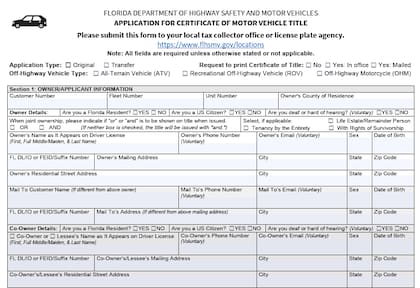 Las personas que busque solicitar un título vehicular en Florida deben completar el formulario 82040 del HSMV