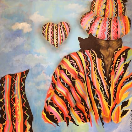 Las pinturas incluyen figuras de mujeres, animales, nubes, objetos y paisajes