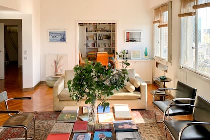 Las pinturas son de Sofía y las fotografías, de Patricio. Hay también esculturas de vidrio, son muranos italianos. Libros de colección son los "individuales" que usan en la mesa ratona.