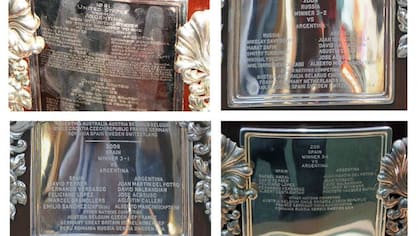 Las placas con las finales previas disputadas por la Argentina