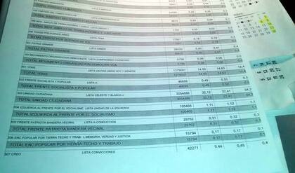 Las planillas de los resultados definitivos de las PASO 2017