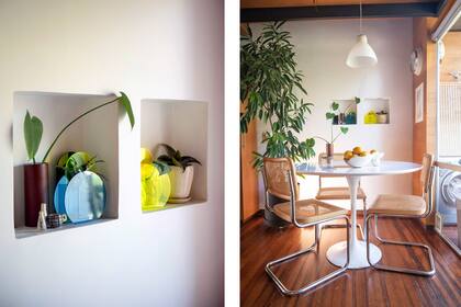 Las plantas están también en estanterías, cocina y dormitorio, como compañeras fieles en toda esta vida interior.