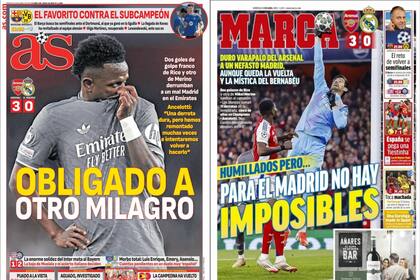 Las portadas de As y Marca, tras la derrota de Real Madrid ante Arsenal por 3 a 0