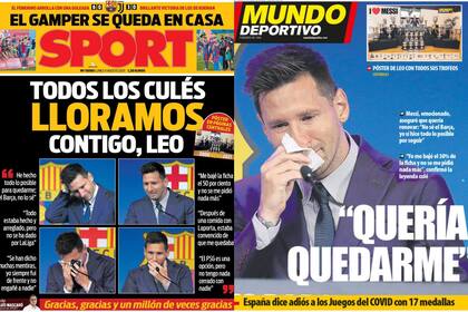 Las portadas de los diarios deportivos catalanes con la despedida de Messi de Barcelona