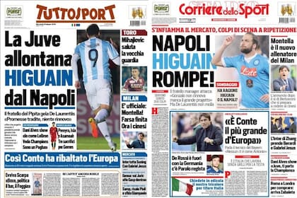 Las portadas de los diarios italianos mencionan a Higuaín por su posible tranferencia