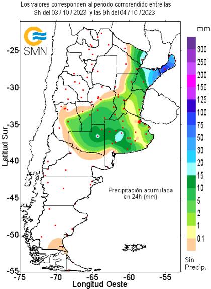 Las precipitaciones de las últimas 24 horas