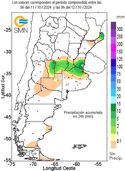 Las precipitaciones hasta las 9 AM del sábado 12