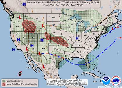 Las precipitaciones más significativas se concentrarán en el noroeste y las Montañas Rocosas del norte