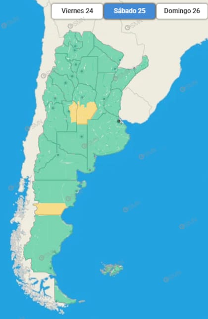 Las previsiones del SMN para este sábado