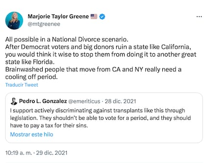 Las primeras declaraciones sobre un divorcio nacional de la congresista