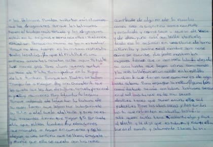 Las primeras hojas del examen de la alumna