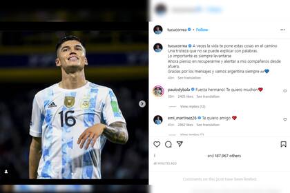 Las primeras palabras del jugador tras ser desafectado del Mundial (Foto Instagram @tucucorrea)