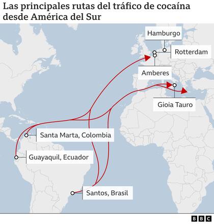 Las principales rutas del tráfico de cocaína desde América del Sur