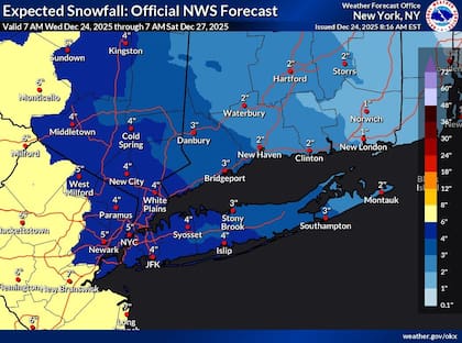 Las probabilidades de nieve acumulada en Nueva York durante Navidad son mínimas