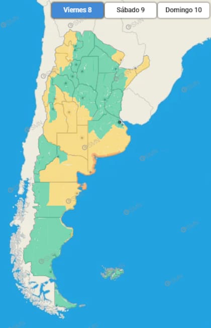 Las provincias afectadas para este viernes 8, según el SMN