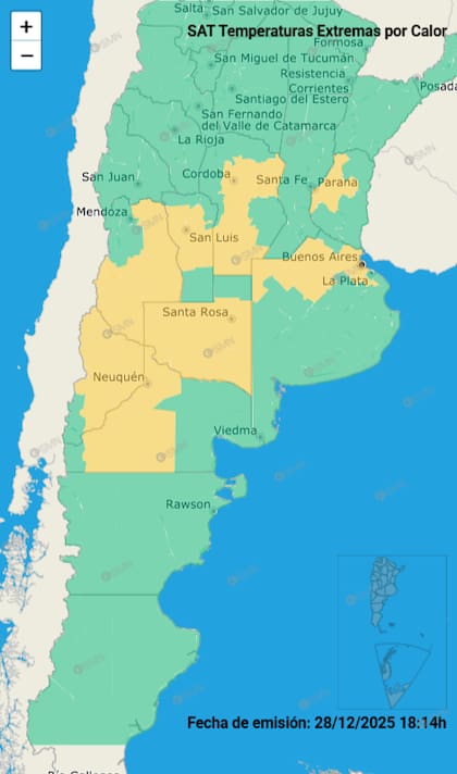 Las provincias alcanzadas por la alerta amarilla por altas temperaturas este lunes 29 de diciembre