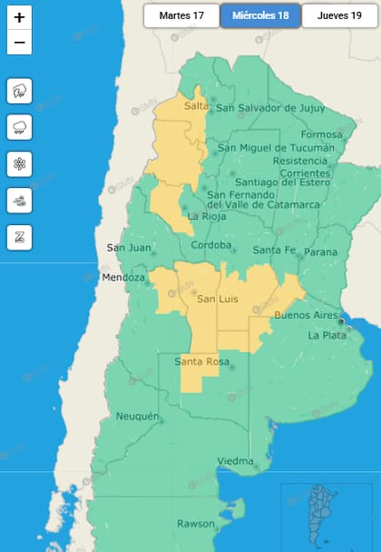 Las provincias bajo alerta amarilla este miércoles 18 de febrero
