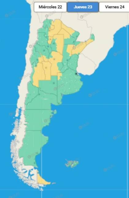 Las provincias bajo alerta amarilla por tormentas y lluvias para este jueves 23 de enero