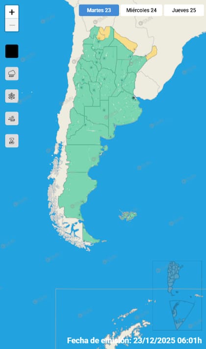 Las provincias bajo alerta amarilla por tormentas para este martes 23 de diciembre