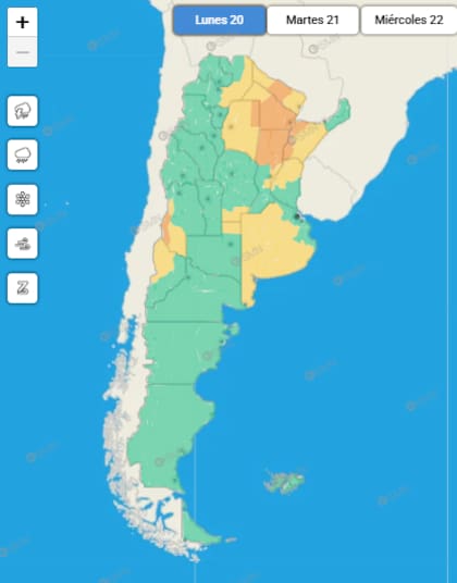 Las provincias bajo alertas este lunes 20 de abril