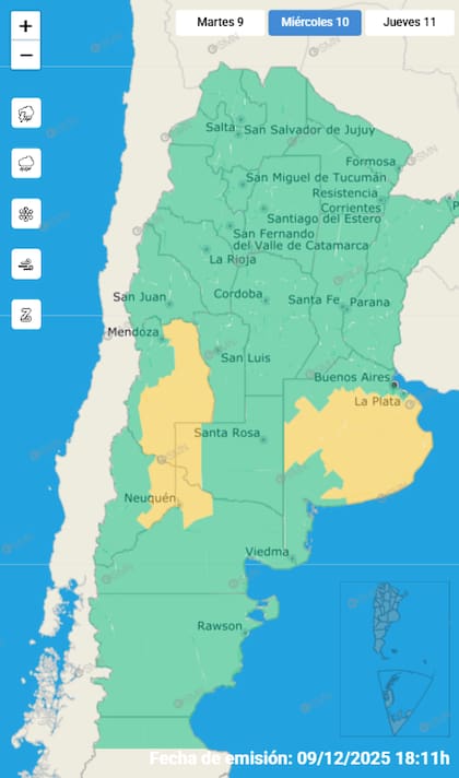 Las provincias con alerta amarilla