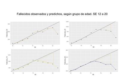 Las proyecciones de las muertes por grupos etarios que analizó el Gobierno.